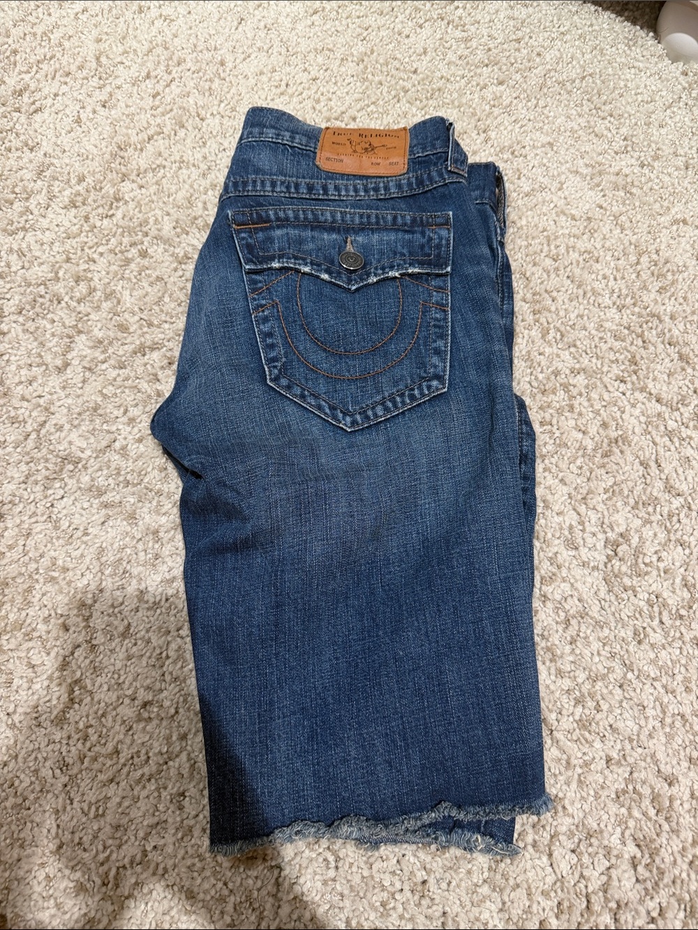 True Religion Indigo Blue Jean Shorts with Horseshoe Pocket